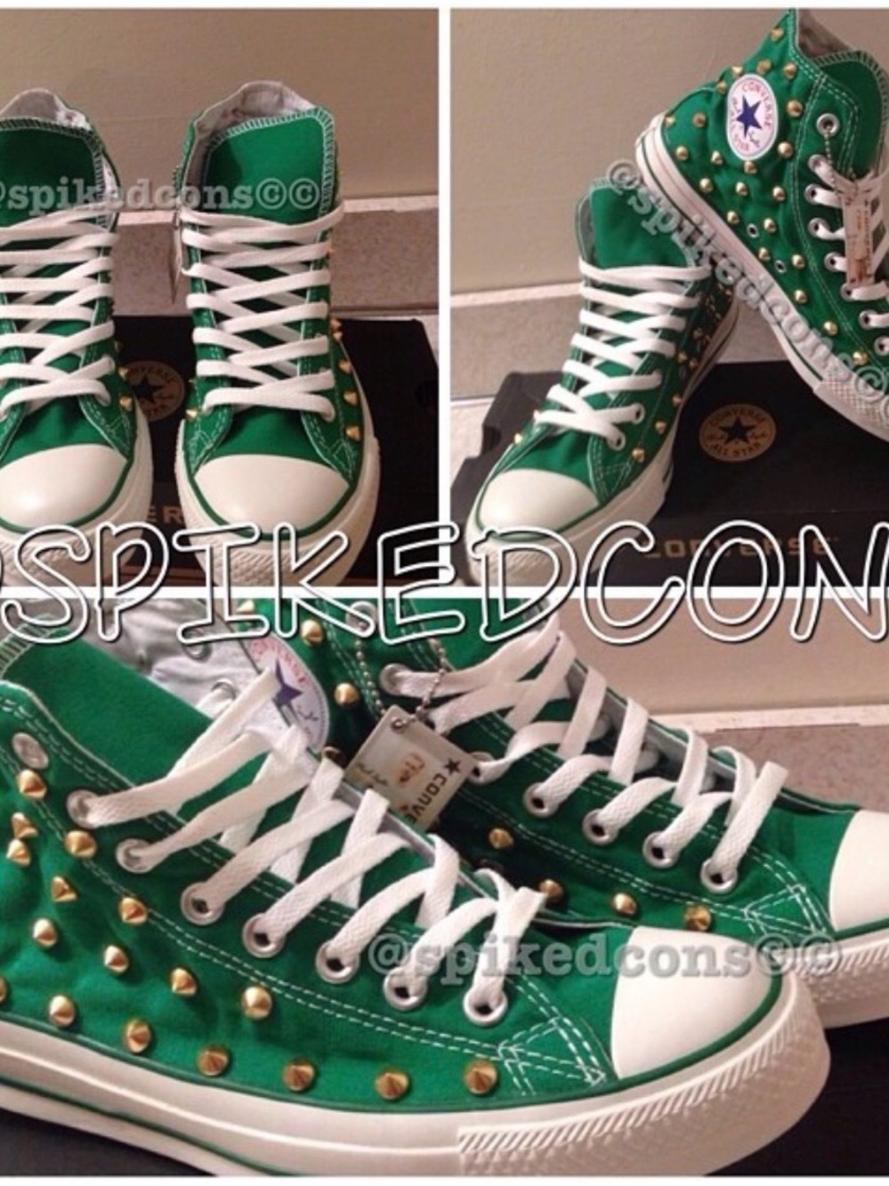 Converse Green High-Top Studded Sneakers (Gold)